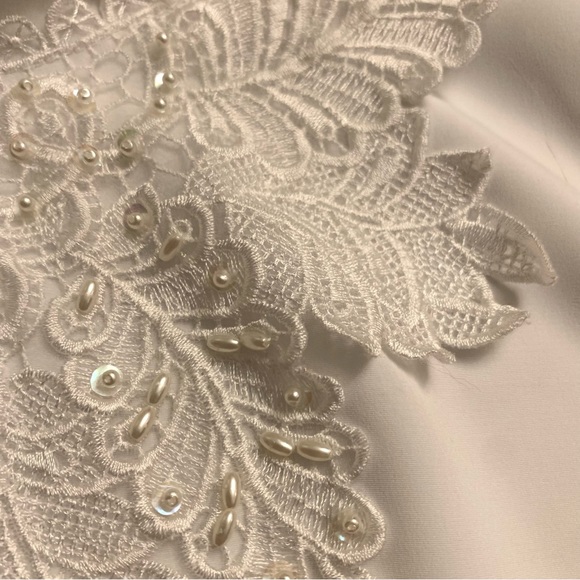 v i n t a g e :: Romantic Floral Lace High Neck Pearl Satin Blouse - Picture 4 of 14